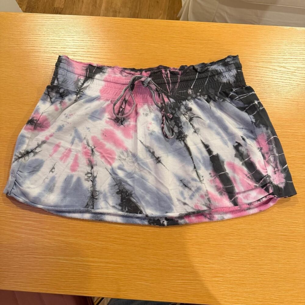 vintage y2k Hard Tail Forever pink, blue & black tie-dye mini skirt size small